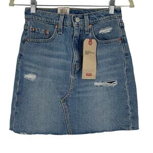 Levi’s High Rise Deconstructed Skirt Blue Women’s Size 24 NWT